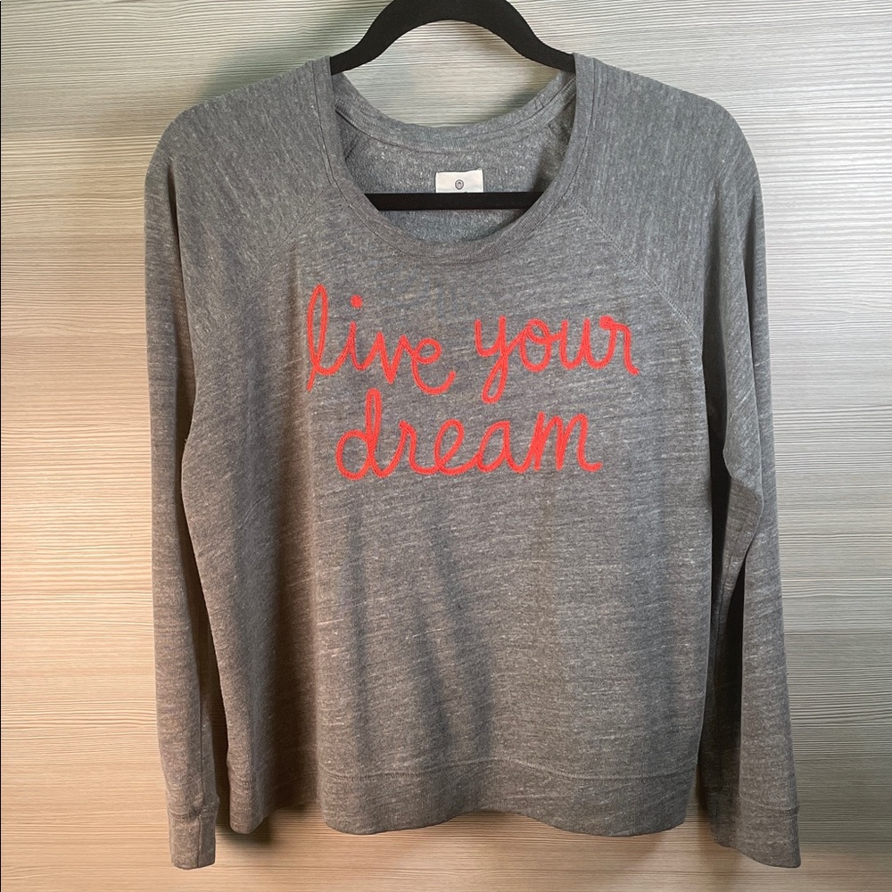 Sundry “Live Your Dream” Gray Knit Long Sleeve Top with Orange Lettering Large